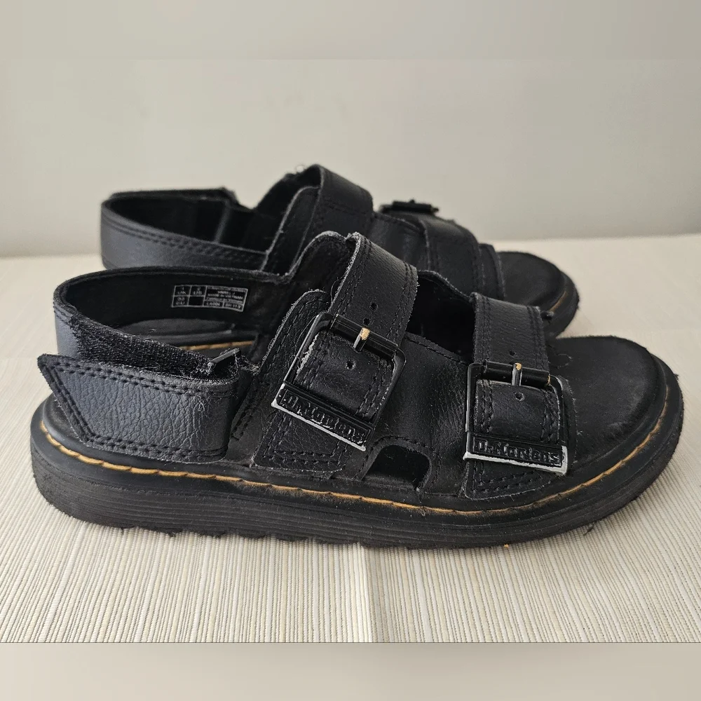 DR. MARTENS Varel J Kids Black Leather Sandals